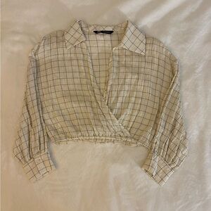 Zara ivory and black cropped Blouse